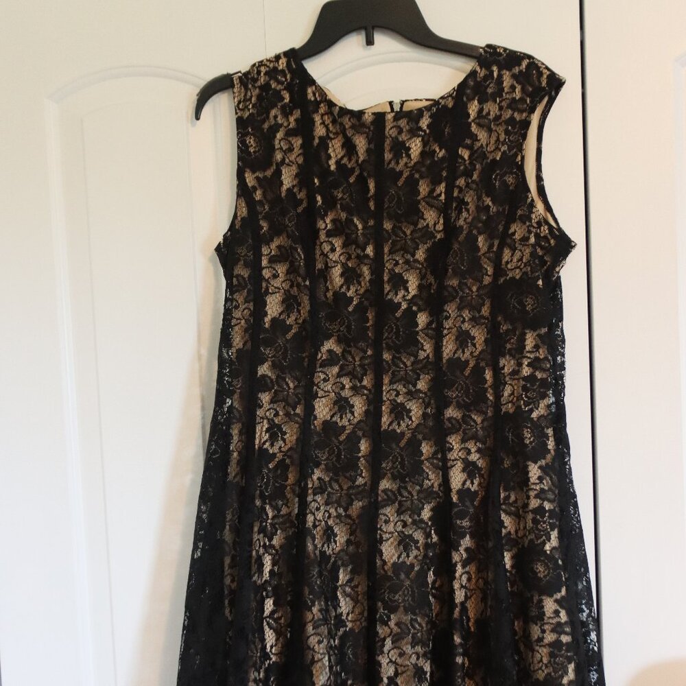 danny & nicole Lace Overlay Sleeveless Dress Black/Tan Plus Size 18